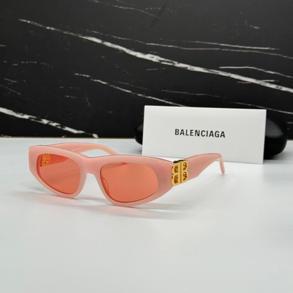 Balenciaga Pink Sunglasses with Gradient Red Lenses and Gold BB Accents main image 7